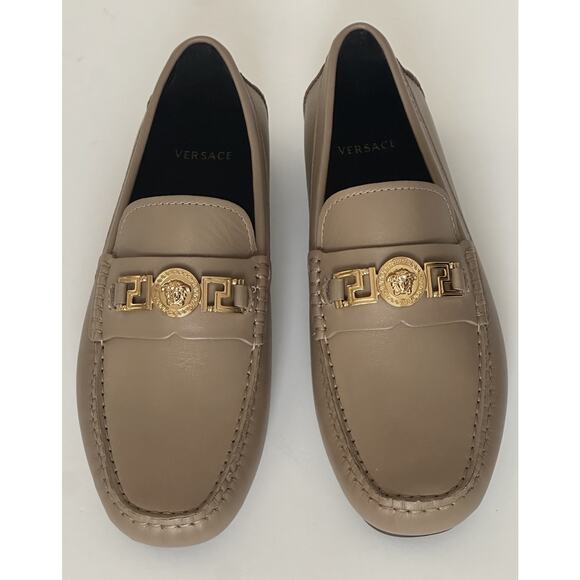VERSACE Medusa Men's Taupe Leather Driver Shoes 7 US (40 Euro) 1009707 NIB $850 - Picture 8 of 16
